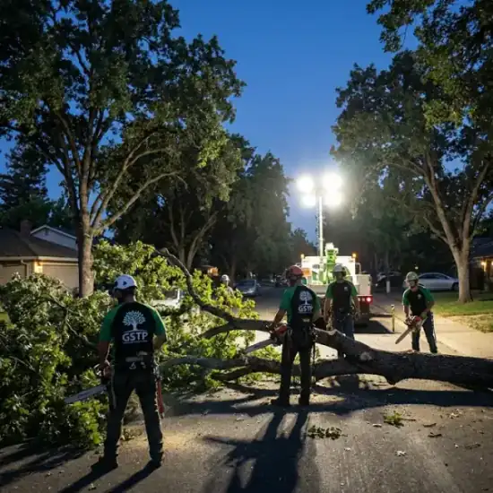 Emergency night tree removal in Fresno after a storm